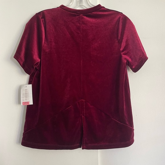 Burgundy Velvet Short Sleeve Top - Picture 4 of 5